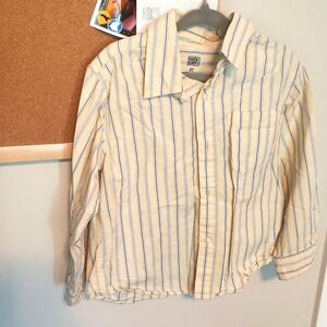 3T yellow long sleeve button up with blue pin stripes